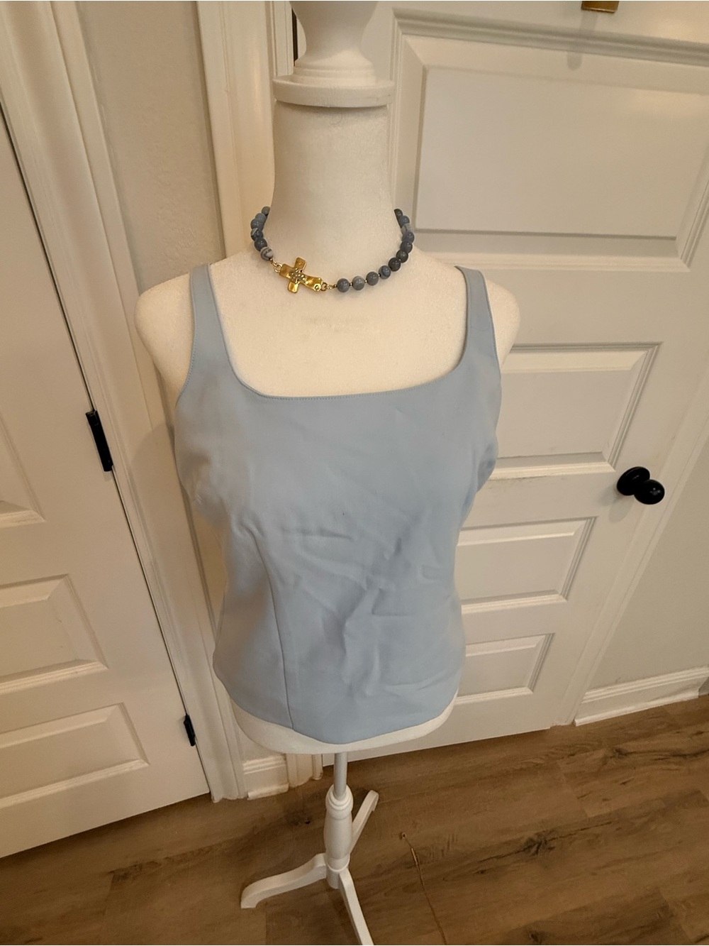 French Connection Soft Blue Square Neck Corset Tank Top-0012
